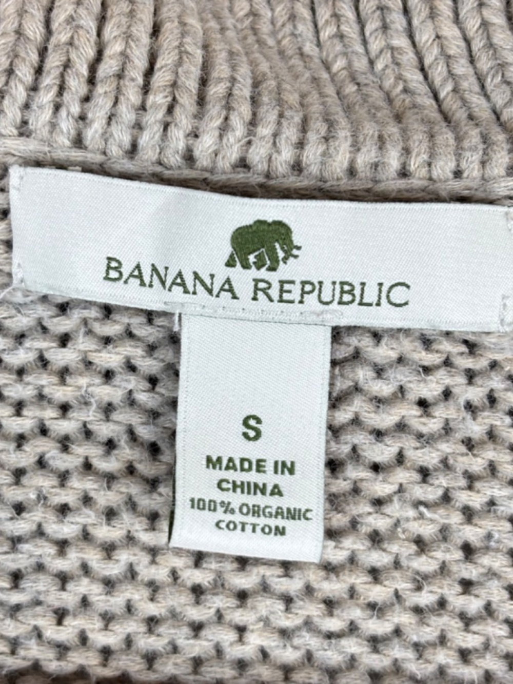 Banana Republic Organic Cotton Cardigan S Beige Chunky Fisherman Neutral Preppy - Picture 5 of 10